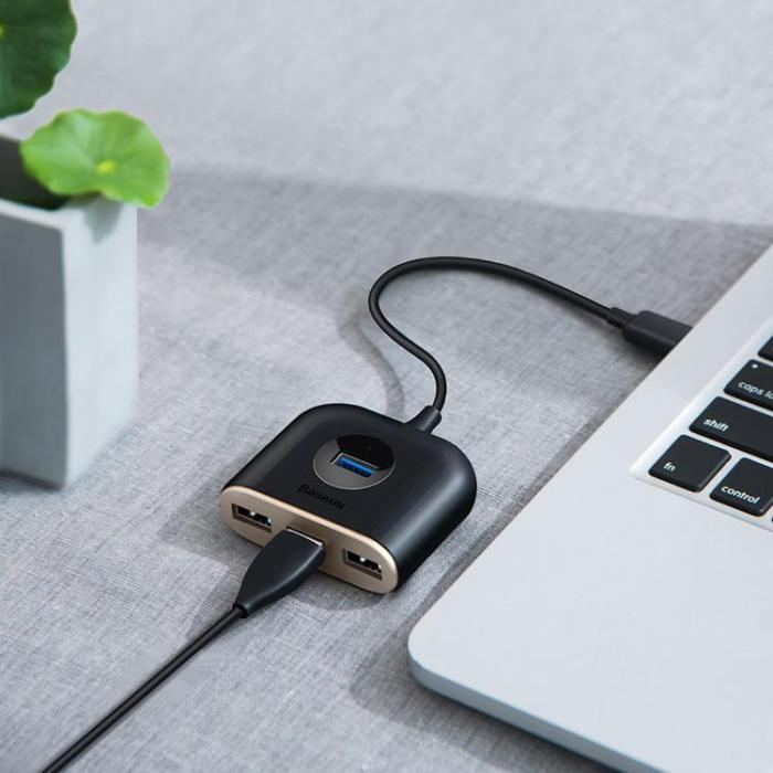 BASEUS - Baseus Square round 4 in 1 USB HUB Adapter - Svart
