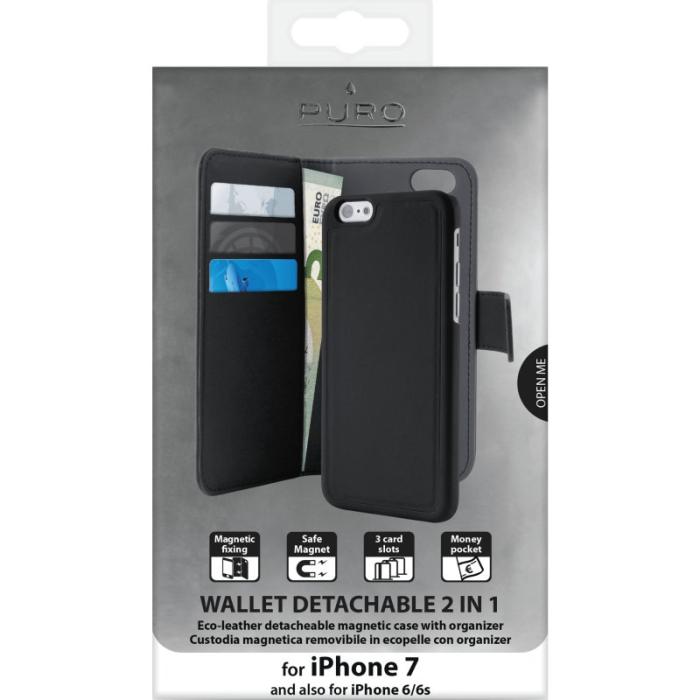 UTGATT1 - Puro Plånboksfodral med magnetiskt skal till iPhone 7/8/SE 2020 - Svart