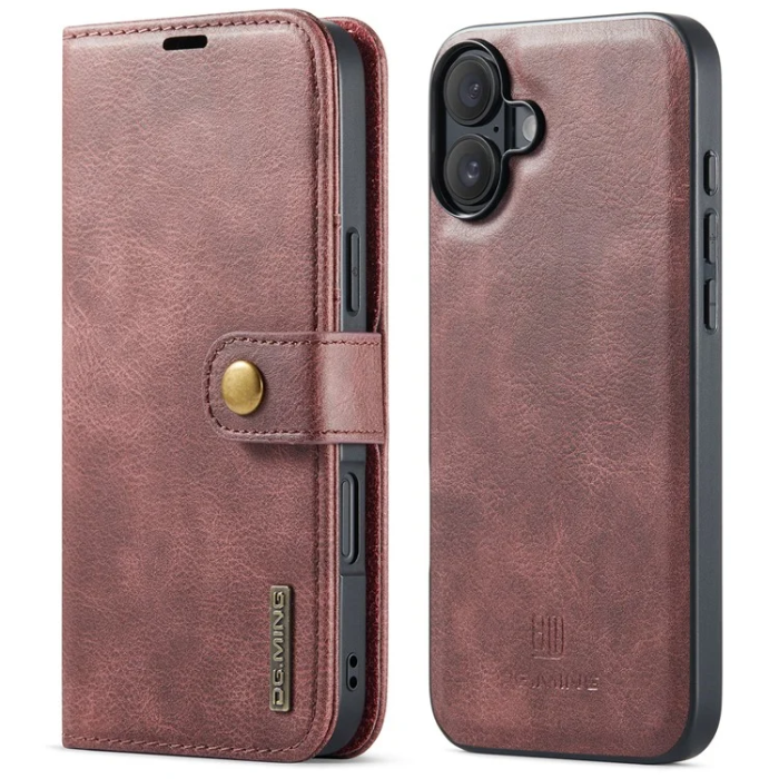 DG.MING - DG.MING iPhone 16 Plus Plånboksfodral Split Läder - Röd