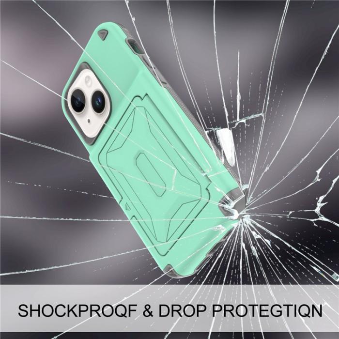 A-One Brand - iPhone 14 Plus Skal Korthållare Mirror Kickstand - Grön