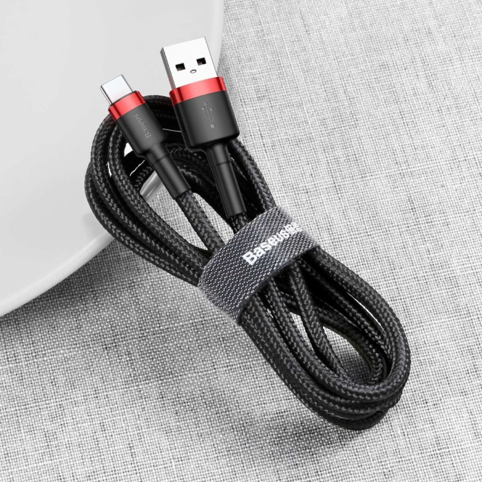 BASEUS - Baseus USB-C till USB-A kabel Cafule 2m - Svart/Röd