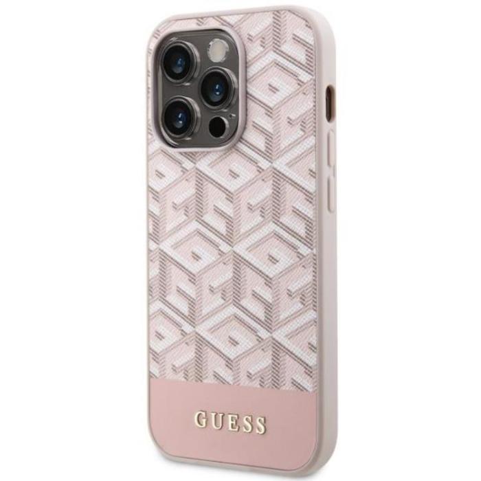 Guess - Guess iPhone 14 Pro Max Mobilskal MagSafe GCube Stripes - Rosa