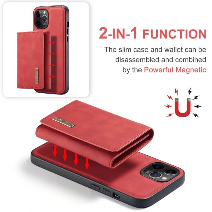DG.MING - iPhone 11 Skal DG.MING M1 Magnetic Tri-fold Wallet Med Kickstand - Röd