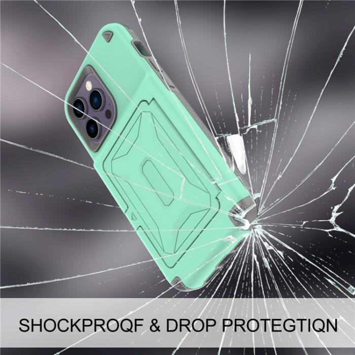 A-One Brand - iPhone 14 Pro Skal Korthållare Mirror Kickstand - Grön