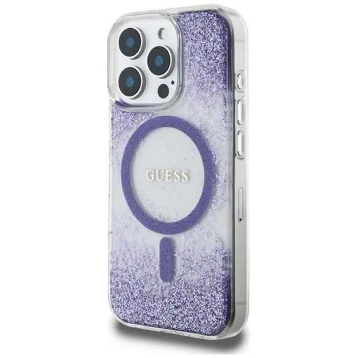 Guess - Guess iPhone 16 Pro Mobilskal MagSafe HC Resin Bottom Glitter - Lila