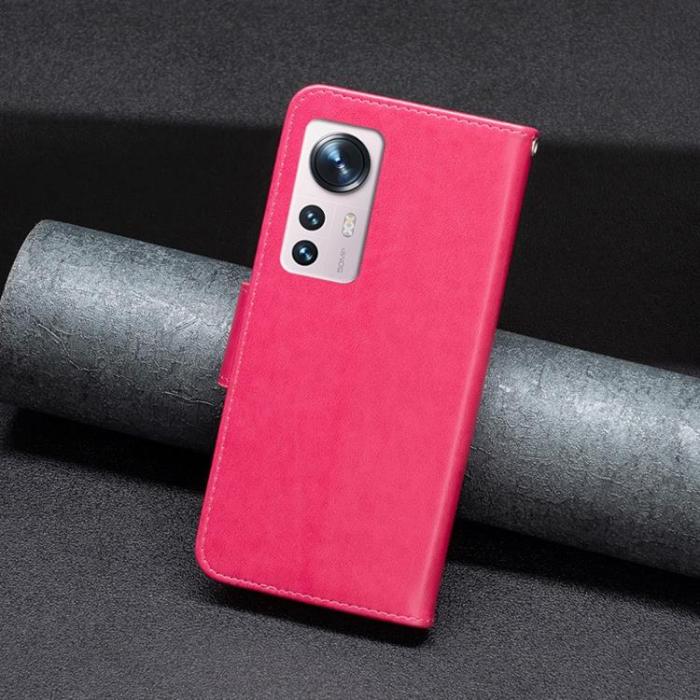 A-One Brand - Butterfly Imprinted Plånboksfodral Xiaomi 12/12X - Magenta