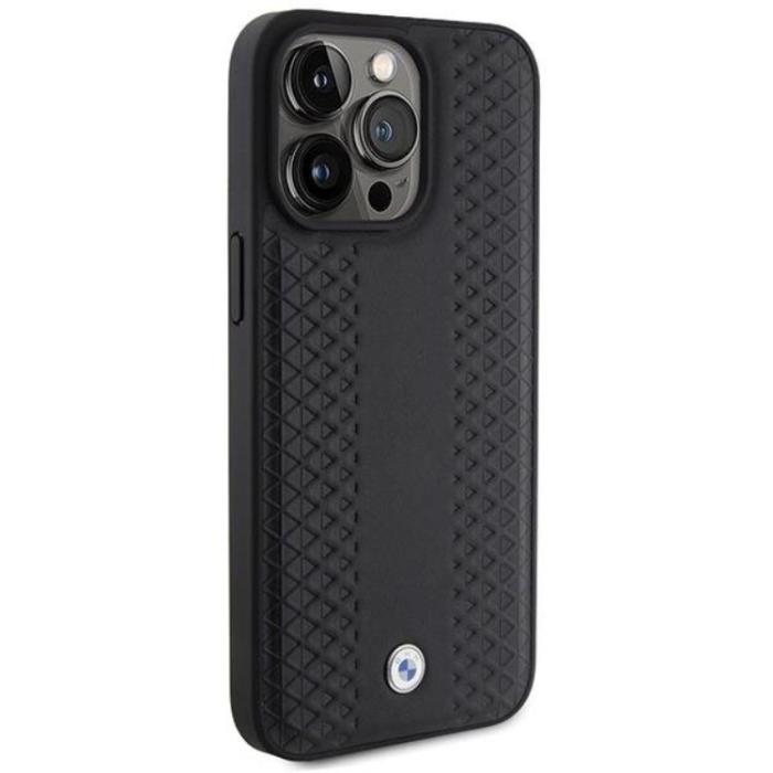 BMW - BMW iPhone 15 Pro Mobilskal Läder Diamond Pattern - Svart