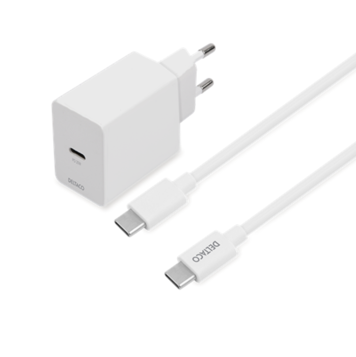 UTGATT1 - Deltaco PD Väggladdare USB-C till USB-C Kabel 20W 1m - Vit