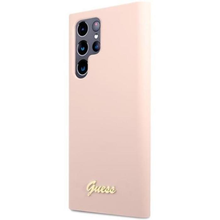 Guess - Guess Galaxy S23 Ultra Skal Silicone Script Metal Logo - Rosa