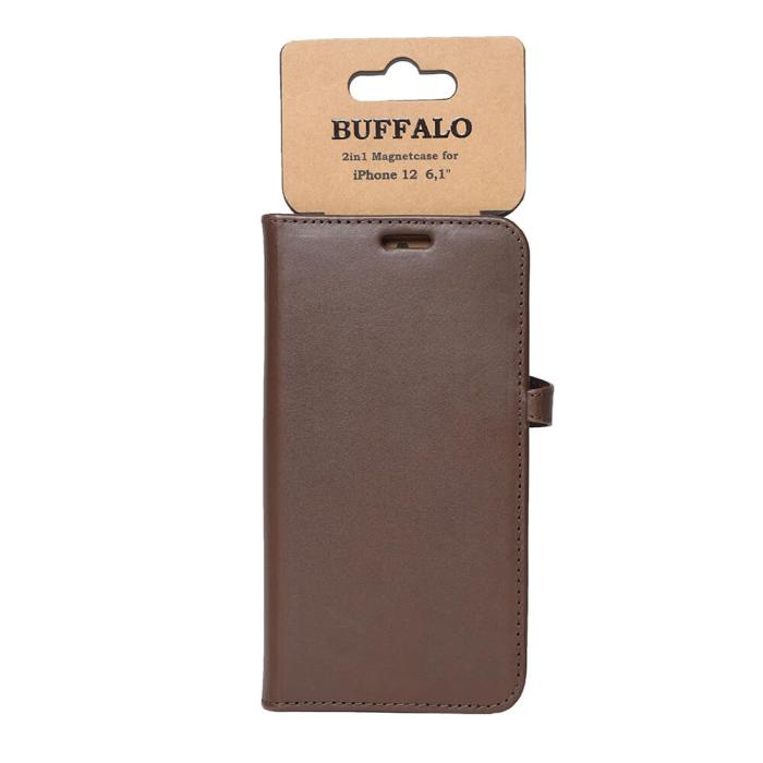 BUFFALO - BUFFALO äkta läder Plånboksfodral tilliPhone 12 & 12 Pro - Brun