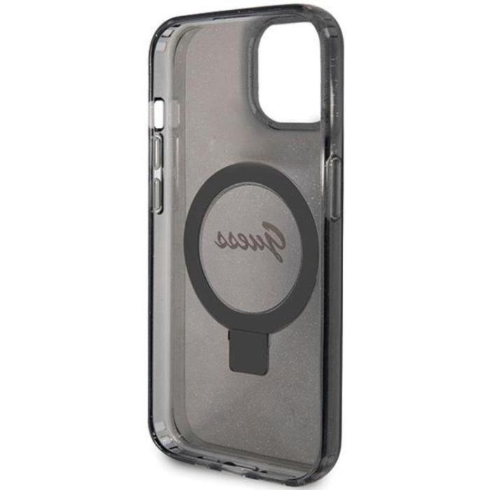 Guess - Guess iPhone 15 Mobilskal Magsafe Ringställ Script Glitter - Svart