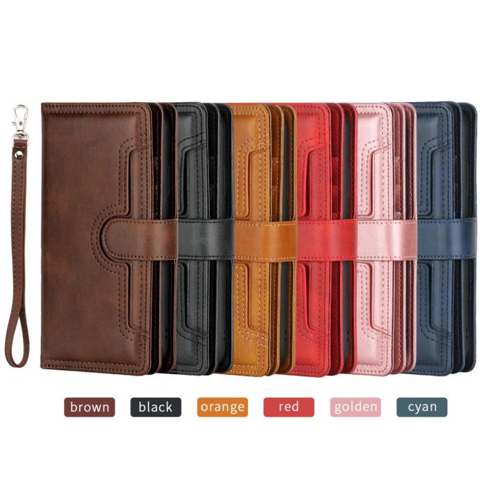 OEM - Äkta Läder Plånboksfodral iPhone 13 Pro Multiple Card Slots - Röd