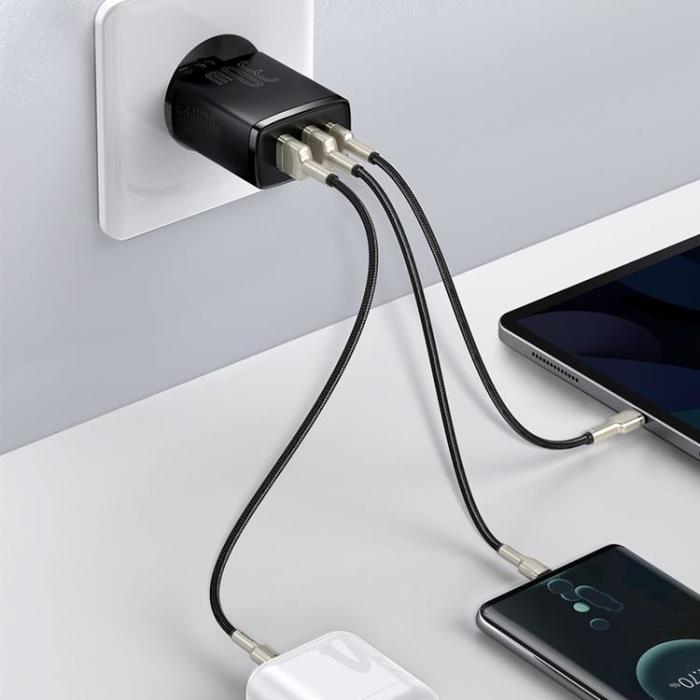 BASEUS - Baseus Compact Väggladdare USB-C Till 2x USB 30W - Svart