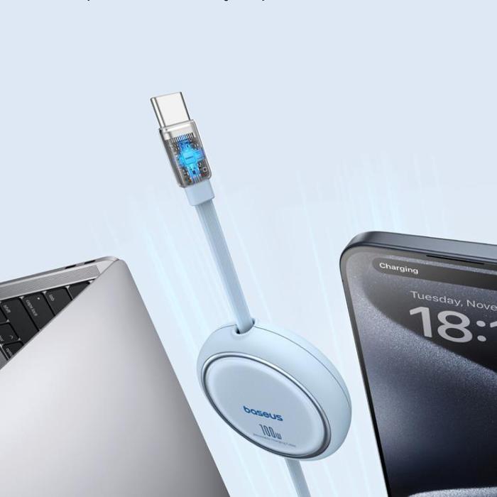 BASEUS - Baseus Retractable Free2Draw Mini USB-C - USB-C 100W 1m - Blå