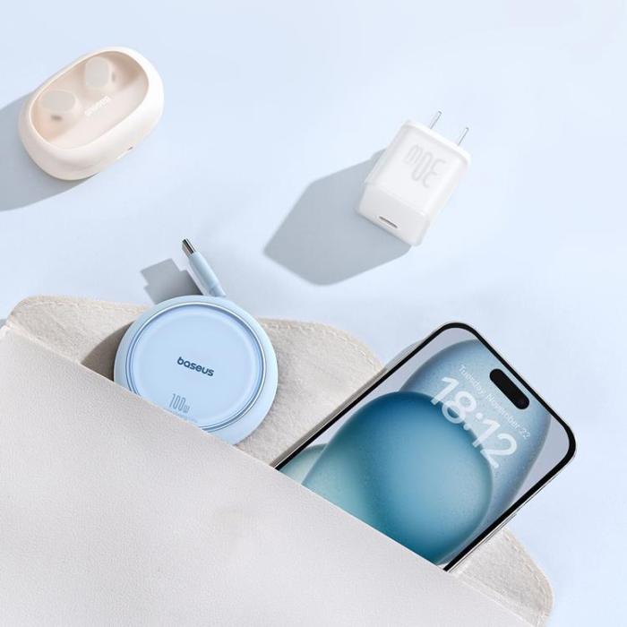 BASEUS - Baseus Retractable Free2Draw Mini USB-C - USB-C 100W 1m - Blå