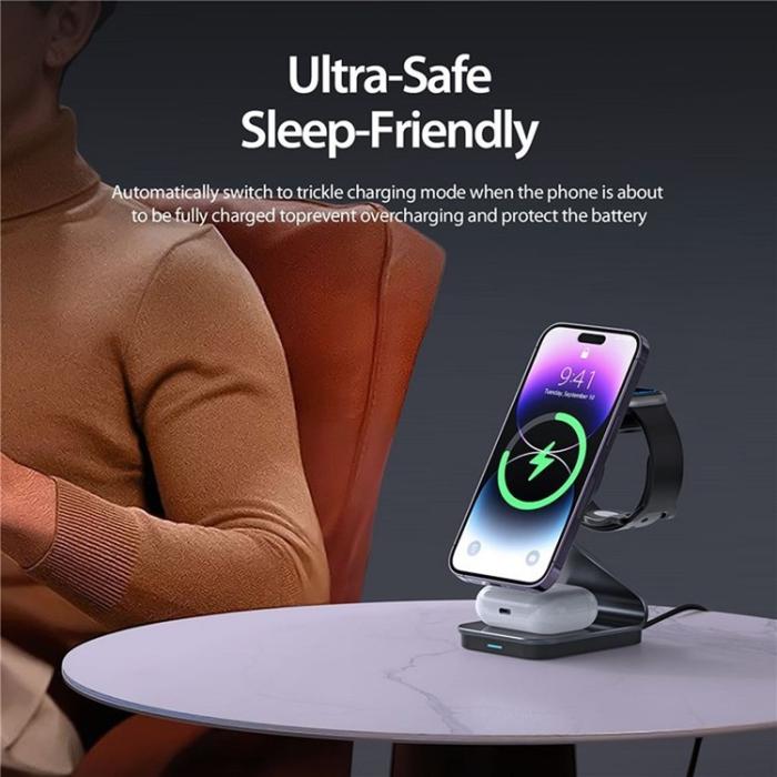 DUZZONA - Duzzona 3-in-1 Trådlös Laddare Stationär Magsafe - Svart