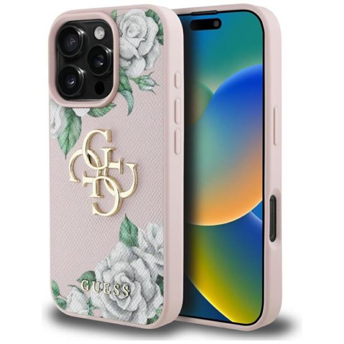 Guess - Guess iPhone 16 Pro Max Mobilskal Grained Roses Big 4G logo
