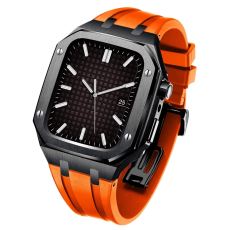 A-One Brand - Apple Watch 7/8/9 (45mm) Luxury Band Armor Stainless Steel - Svart/Orange