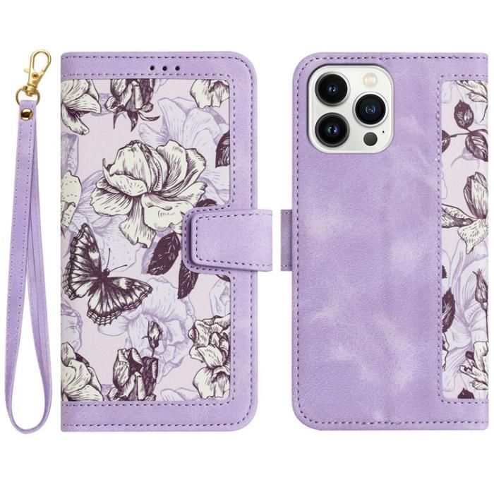 A-One Brand - iPhone 15 Pro Max Plånboksfodral Flower Pattern - Ljuslila