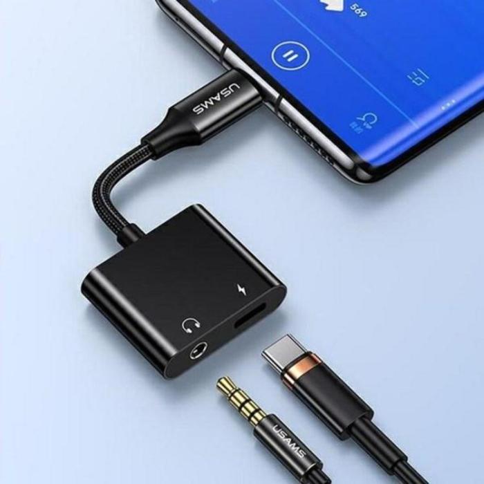 USAMS - USAMS USB-C till Ljudadapter PD 60W - Svart