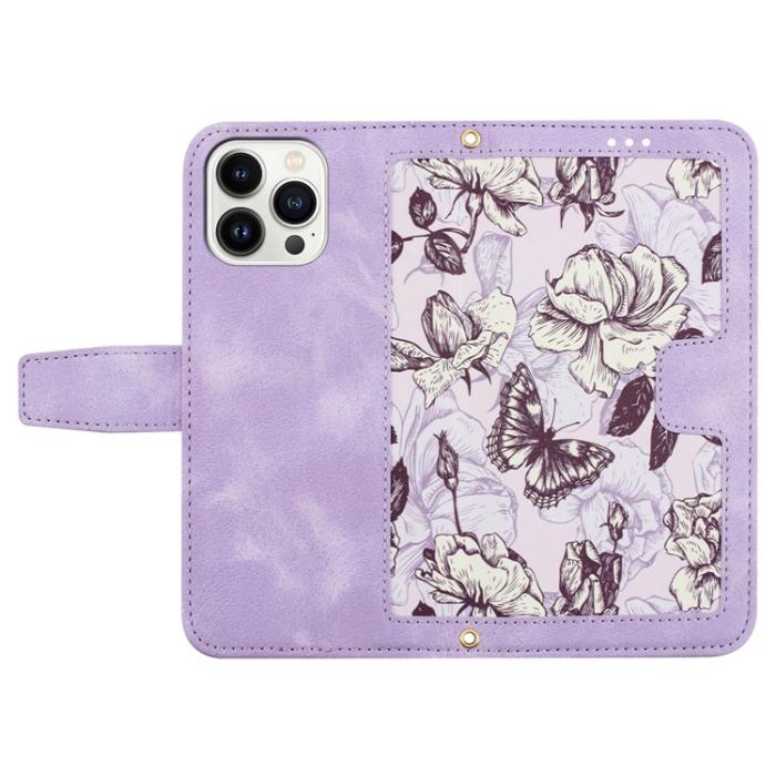 A-One Brand - iPhone 15 Pro Max Plånboksfodral Flower Pattern - Ljuslila