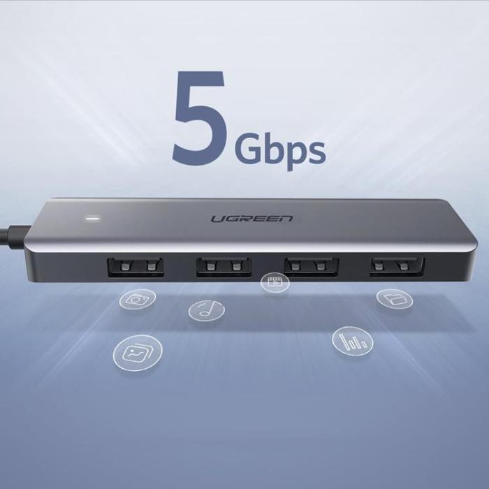 Ugreen - Ugreen USB HUB - 4x USB 3.2 Gen 1 med Mikro-USB-Strömport - Grå