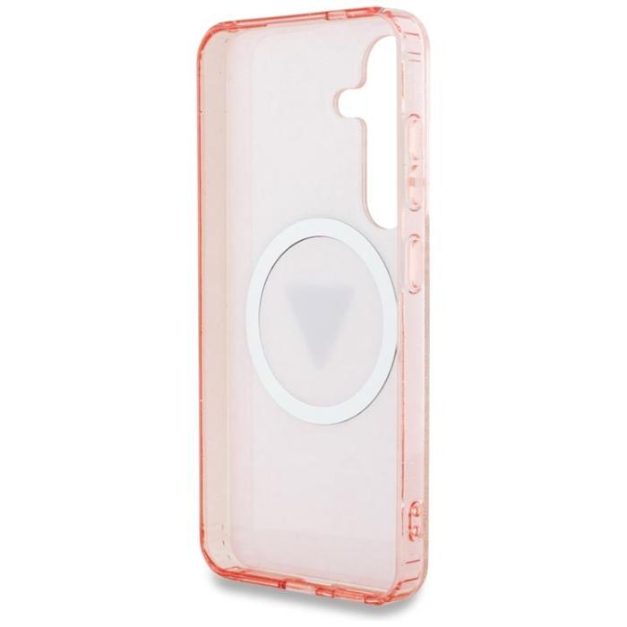 Guess - Guess Galaxy S25 Mobilskal MagSafe 4G Glitter Triangle Buttons - Rosa