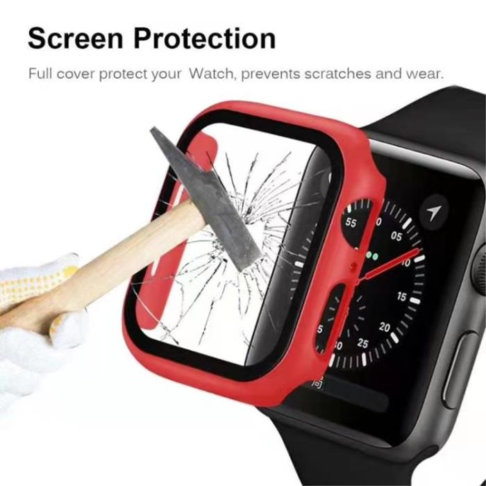 A-One Brand - 2-in-1 Skal Och Härdat Glas Skärmskydd Apple Watch 7 45 mm - Röd