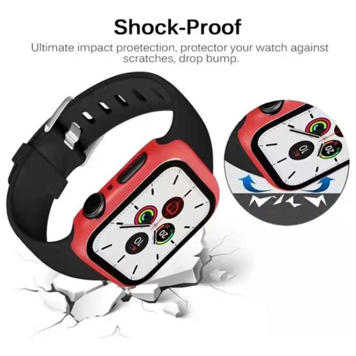 A-One Brand - 2-in-1 Skal Och Härdat Glas Skärmskydd Apple Watch 7 45 mm - Röd
