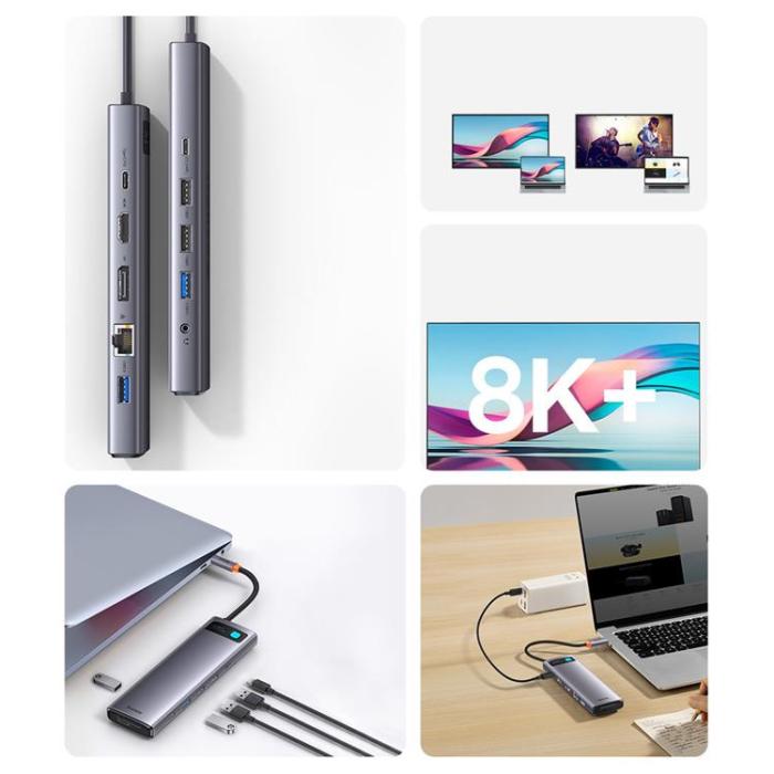 BASEUS - Baseus Metal Gleam Multifunktionell HUB USB Typ-C 12in1 HDMI