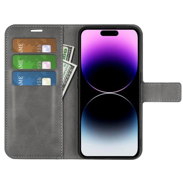 A-One Brand - iPhone 15 Pro Plånboksfodral Calf Flip Folio - Grå