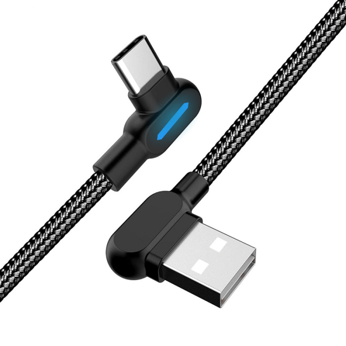 SiGN - SiGN USB-C till USB-A kabel vinklad 5V, 3A, 1m - Svart
