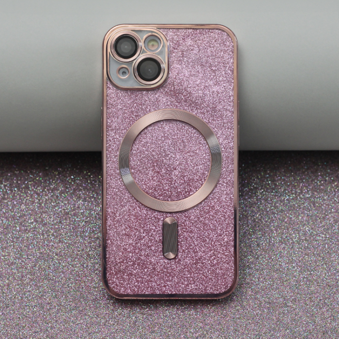 A-One Brand - iPhone 15 Plus Mobilskal MagSafe Glitter Chrome - Rosa