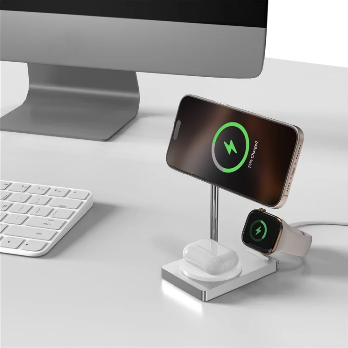 OEM - Qi2 3in1 Hopfällbar MagSafe Trådlös Laddare 30W M39 - Vit