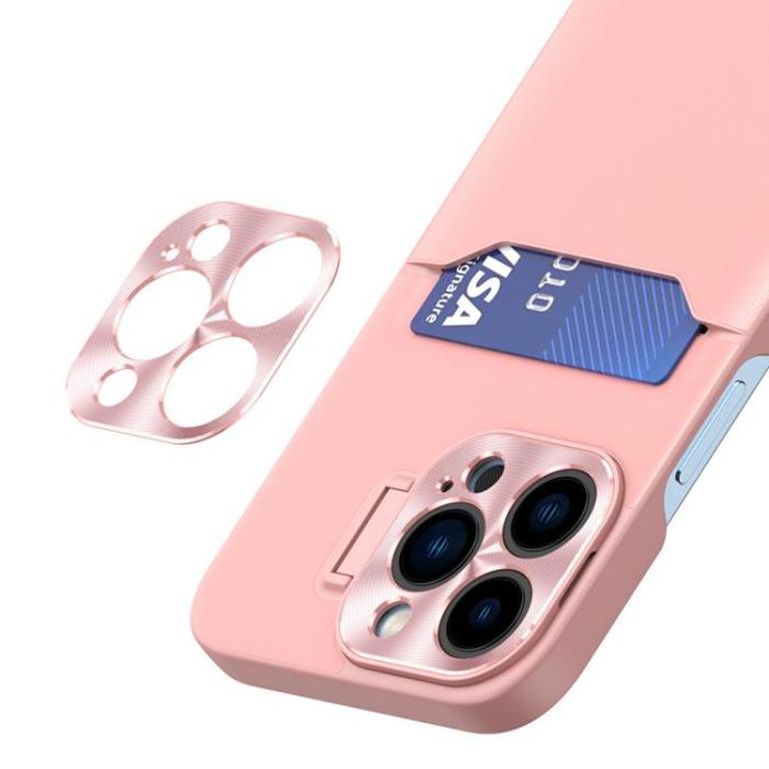 A-One Brand - iPhone 14 Plus Skal Korthållare Läder Kickstand - Rosa