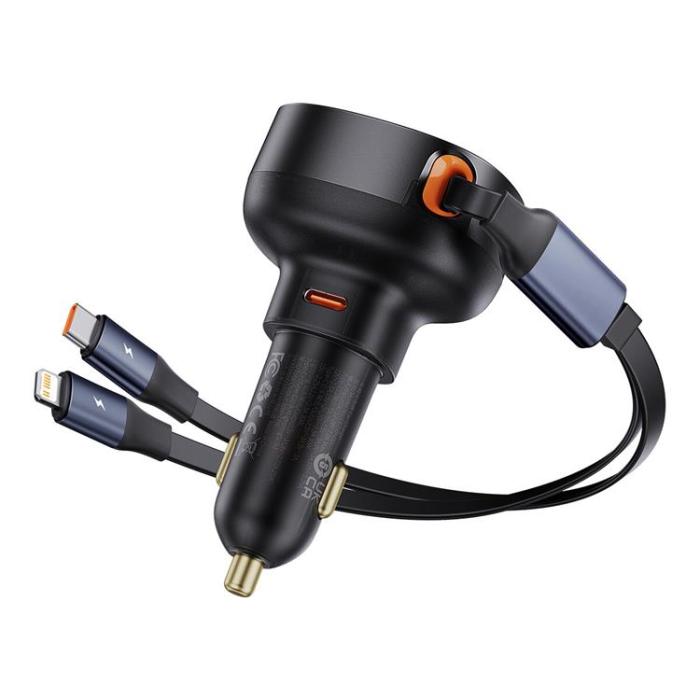 BASEUS - Baseus Enjoyment USB-C Billaddare med USB-C/Lightning 60W kabel - Svart