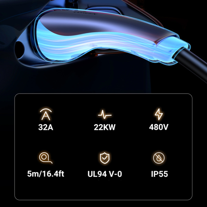 Ugreen - Ugreen Laddningskabel för Elbil 32A 22kW 5m - Svart