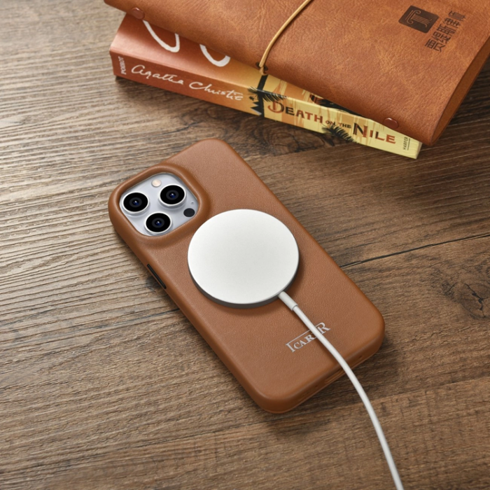 ICARER - iCarer iPhone 14 Pro Plånboksfodral Magsafe CE Läder - Brun