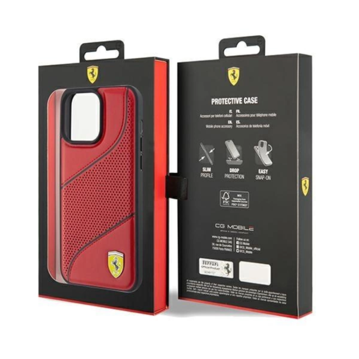 Ferrari - Ferrari iPhone 15 Pro Max Mobilskal Perforated Waves Metal Logo - Röd