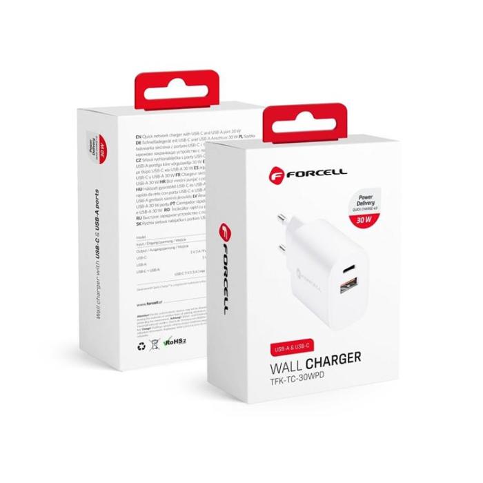 Forcell - Forcell Väggladdare USB-C/USB-A 30W - Vit