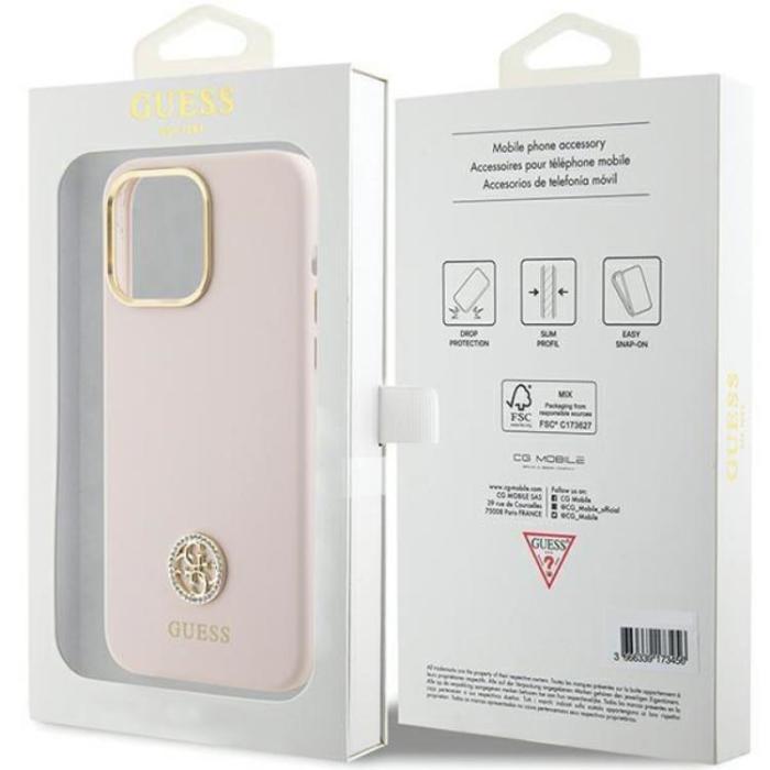 Guess - Guess iPhone 15 Pro Max Mobilskal Silikon Logo Strass - Rosa
