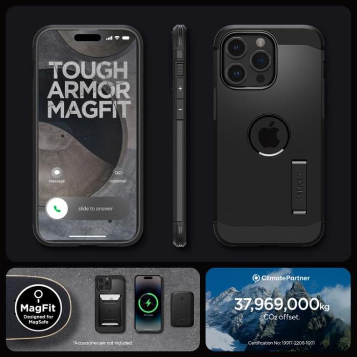 Spigen - Spigen iPhone 15 Pro Mobilskal Magsafe Tough Armor - Svart