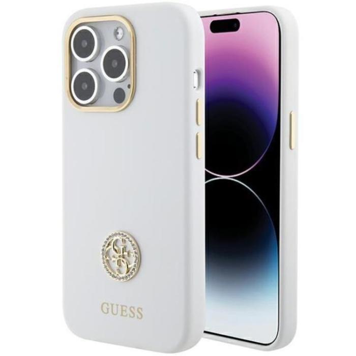 Guess - Guess iPhone 15 Pro Max Mobilskal Silikon Logo Strass - Vit