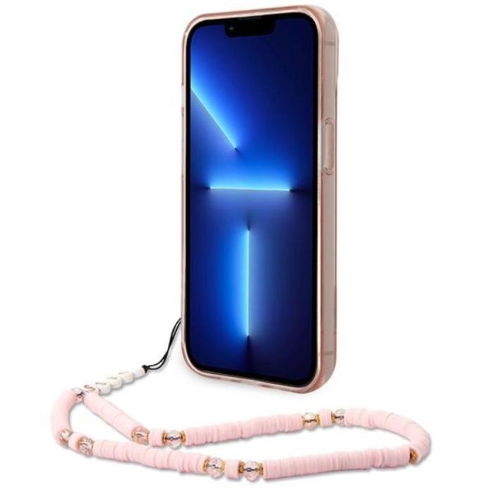 Guess - GUESS iPhone 14 Plus Skal Translucent Pearl Strap - Rosa
